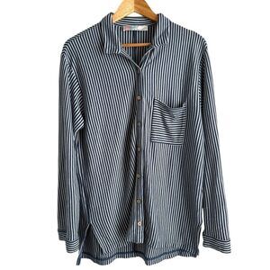 Free People Beach Blue and White Striped Jersey Knit Long Sleeve Shirt